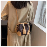 Crossbody Weaved Straw and Leather Shoulder Bag Women Bucket Hand Bags