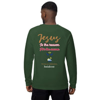 Can I tell you a secret. Santa isn’t real, but JESUS sure is - Unisex organic raglan sweatshirt