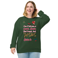 Can I tell you a secret. Santa isn’t real, but JESUS sure is - Unisex organic raglan sweatshirt